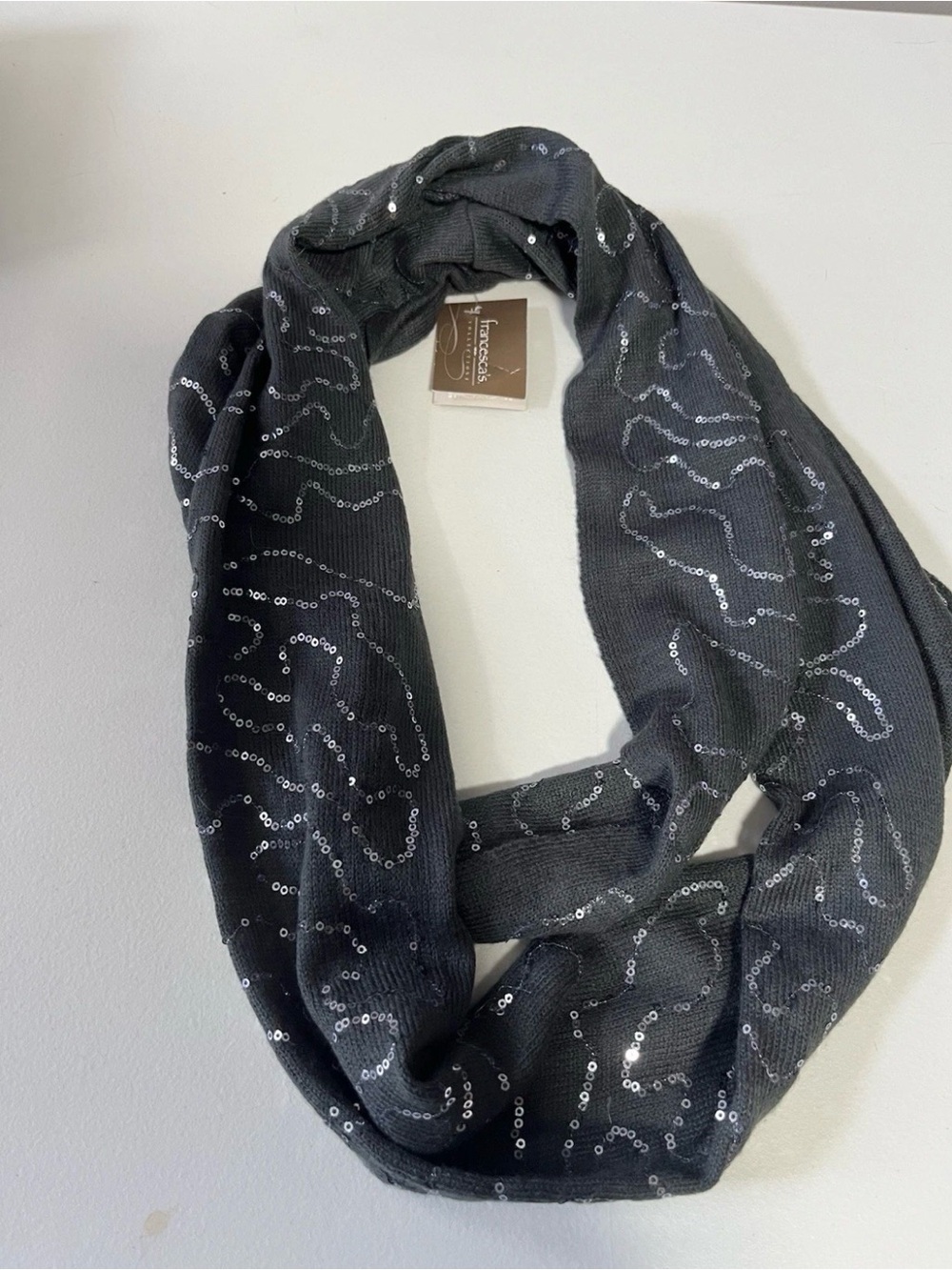 Francesca's NWT Grey Sequin Infinity Light Weight Scarf 365